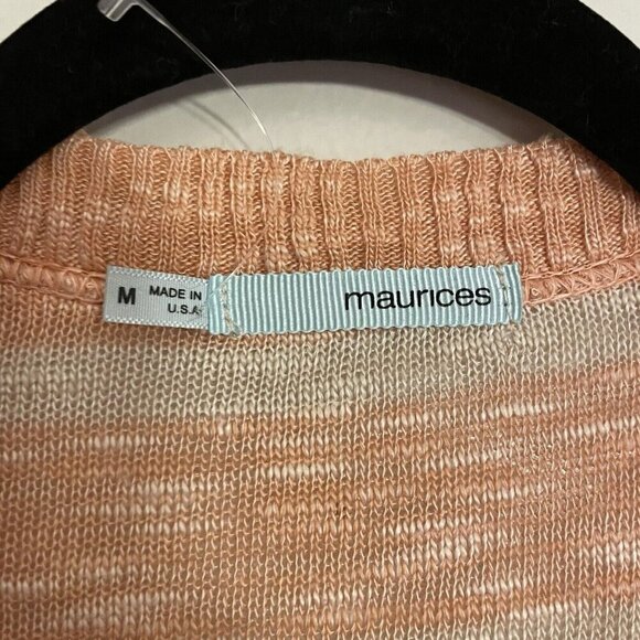 Maurices Women Sz M Peach/Cream Striped Open Front Lightweight Cardigan Sweater - Picture 6 of 10